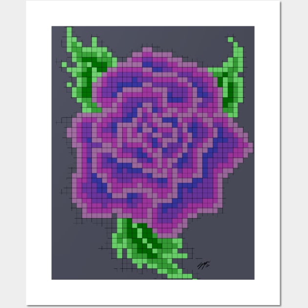 8 bit Purple Rose Wall Art by LockeNLore